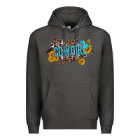 Charcoal Heather western cowgirl and sunflower with hat and cowhide leopard Premium Hoodie - Artiststas