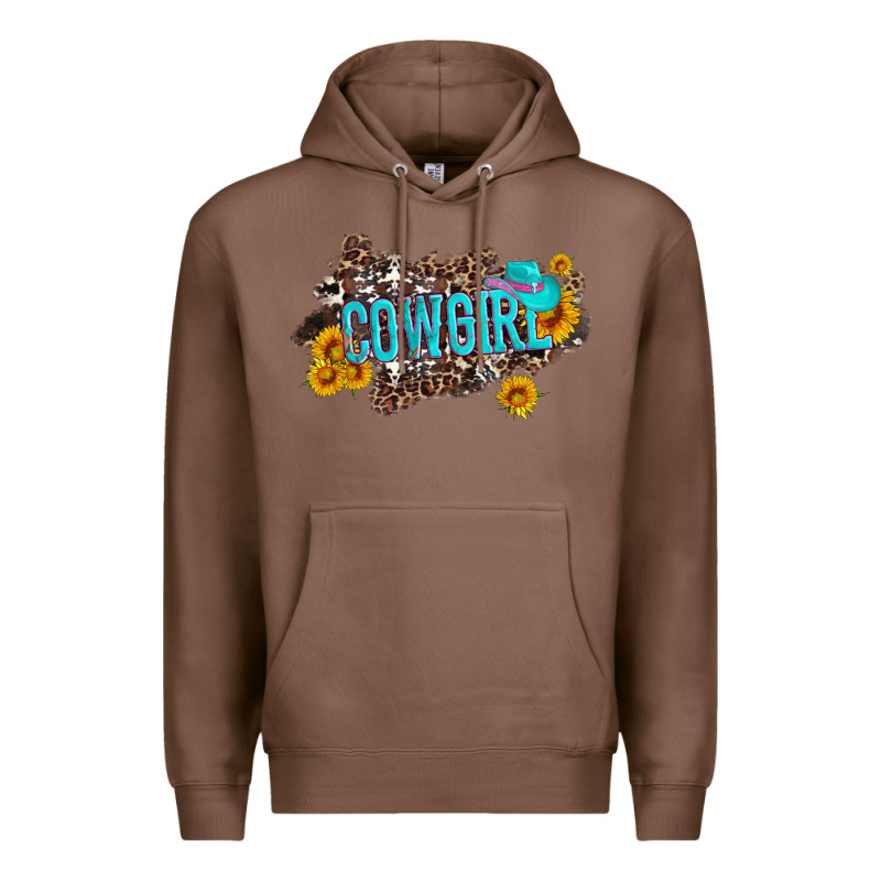 Western Cowgirl And Sunflower With Hat And Cowhide Leopard Premium Hoodie by Artiststas | Teevron