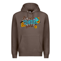 Coffee western cowgirl and sunflower with hat and cowhide leopard Premium Hoodie - Artiststas