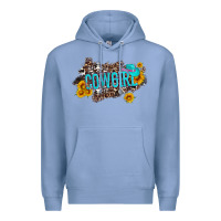 Colony Blue western cowgirl and sunflower with hat and cowhide leopard Premium Hoodie - Artiststas
