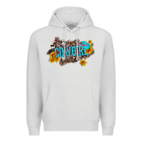 Dove Grey western cowgirl and sunflower with hat and cowhide leopard Premium Hoodie - Artiststas