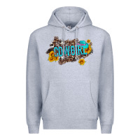 Heather Grey western cowgirl and sunflower with hat and cowhide leopard Premium Hoodie - Artiststas