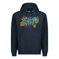 Navy western cowgirl and sunflower with hat and cowhide leopard Premium Hoodie - Artiststas