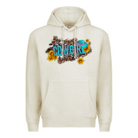 Oatmeal Heather western cowgirl and sunflower with hat and cowhide leopard Premium Hoodie - Artiststas