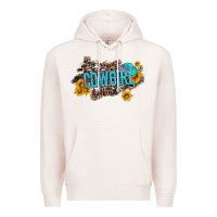 Pale Pink western cowgirl and sunflower with hat and cowhide leopard Premium Hoodie - Artiststas