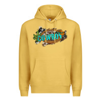 Antique Gold western cowboy and hat with cactus and cowhide Premium Hoodie - Artiststas