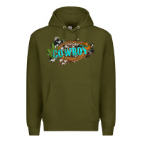 Army Green western cowboy and hat with cactus and cowhide Premium Hoodie - Artiststas