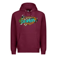 Burgundy western cowboy and hat with cactus and cowhide Premium Hoodie - Artiststas