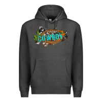 Charcoal Heather western cowboy and hat with cactus and cowhide Premium Hoodie - Artiststas