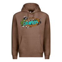Chestnut western cowboy and hat with cactus and cowhide Premium Hoodie - Artiststas