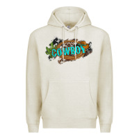 Oatmeal Heather western cowboy and hat with cactus and cowhide Premium Hoodie - Artiststas