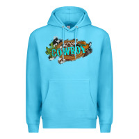 Ocean Blue western cowboy and hat with cactus and cowhide Premium Hoodie - Artiststas