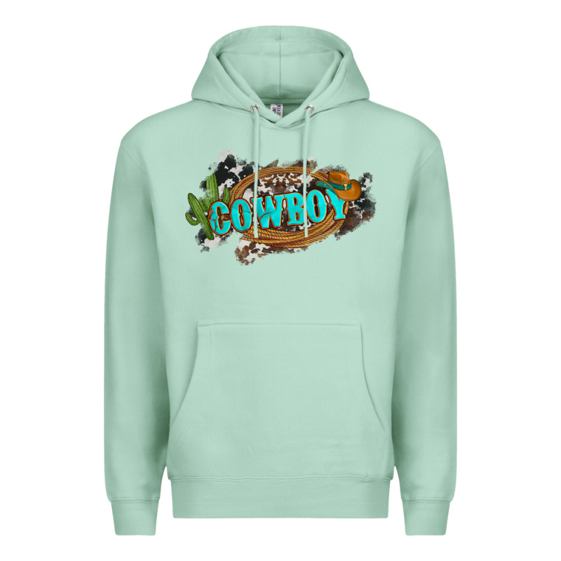 Western Cowboy And Hat With Cactus And Cowhide Premium Hoodie by Artiststas | Teevron