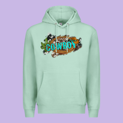 Western Cowboy And Hat With Cactus And Cowhide Premium Hoodie Designed By Artiststas