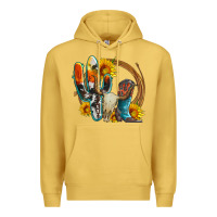 Antique Gold western cactus bullskull and boots with sunflowers and serape leopard Premium Hoodie - Artiststas