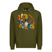 Army Green western cactus bullskull and boots with sunflowers and serape leopard Premium Hoodie - Artiststas