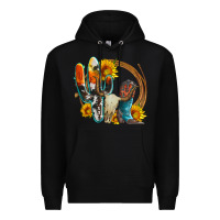 Black western cactus bullskull and boots with sunflowers and serape leopard Premium Hoodie - Artiststas