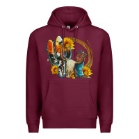 Burgundy western cactus bullskull and boots with sunflowers and serape leopard Premium Hoodie - Artiststas
