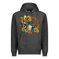 Charcoal Heather western cactus bullskull and boots with sunflowers and serape leopard Premium Hoodie - Artiststas