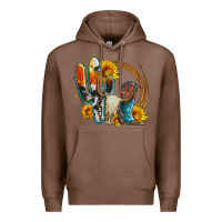 Chestnut western cactus bullskull and boots with sunflowers and serape leopard Premium Hoodie - Artiststas