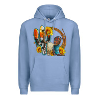 Colony Blue western cactus bullskull and boots with sunflowers and serape leopard Premium Hoodie - Artiststas