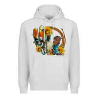 Dove Grey western cactus bullskull and boots with sunflowers and serape leopard Premium Hoodie - Artiststas