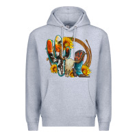 Heather Grey western cactus bullskull and boots with sunflowers and serape leopard Premium Hoodie - Artiststas