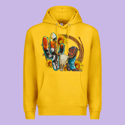 Western Cactus Bullskull And Boots With Sunflowers And Serape Leopard Premium Hoodie Designed By Artiststas
