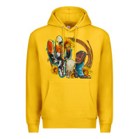 Lemon western cactus bullskull and boots with sunflowers and serape leopard Premium Hoodie - Artiststas