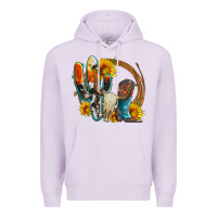Lilac western cactus bullskull and boots with sunflowers and serape leopard Premium Hoodie - Artiststas