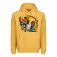 Mustard western cactus bullskull and boots with sunflowers and serape leopard Premium Hoodie - Artiststas