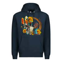 Navy western cactus bullskull and boots with sunflowers and serape leopard Premium Hoodie - Artiststas