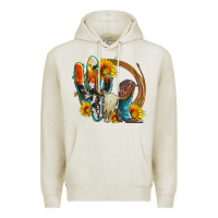 Oatmeal Heather western cactus bullskull and boots with sunflowers and serape leopard Premium Hoodie - Artiststas