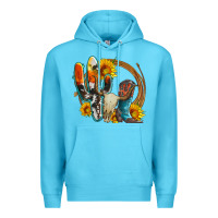 Ocean Blue western cactus bullskull and boots with sunflowers and serape leopard Premium Hoodie - Artiststas