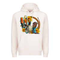 Pale Pink western cactus bullskull and boots with sunflowers and serape leopard Premium Hoodie - Artiststas