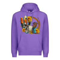 Purple western cactus bullskull and boots with sunflowers and serape leopard Premium Hoodie - Artiststas
