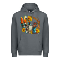 Rock western cactus bullskull and boots with sunflowers and serape leopard Premium Hoodie - Artiststas