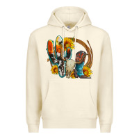 Sandshell western cactus bullskull and boots with sunflowers and serape leopard Premium Hoodie - Artiststas