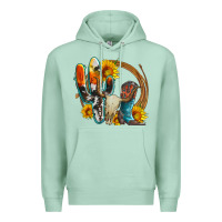 Seafoam western cactus bullskull and boots with sunflowers and serape leopard Premium Hoodie - Artiststas