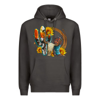 Smoke western cactus bullskull and boots with sunflowers and serape leopard Premium Hoodie - Artiststas
