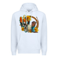 White western cactus bullskull and boots with sunflowers and serape leopard Premium Hoodie - Artiststas