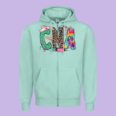 Zipper Hoodie cna nurse tie dye leopard