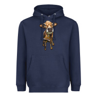 Navy heifer cow with cow bell Heavyweight Hoodie - RanaPortraitStore