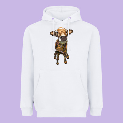 Heifer Cow With Cow Bell Heavyweight Hoodie Designed By Ranaportraitstore