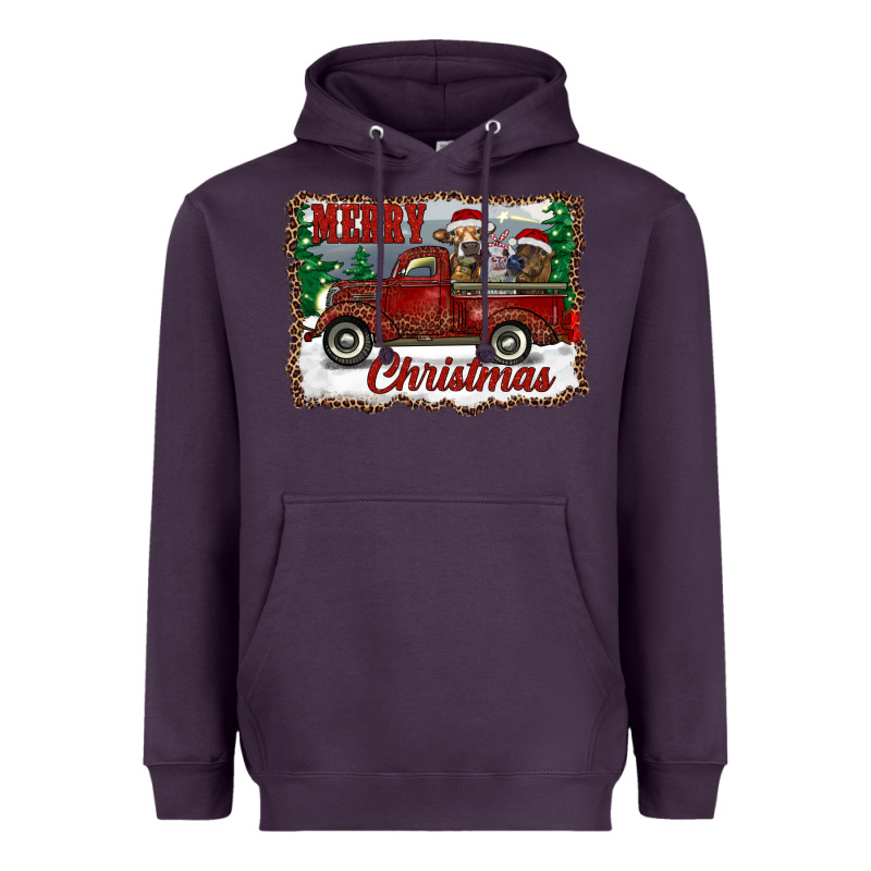 Christmas Truck With Cows Heavyweight Hoodie by RanaPortraitStore | Teevron