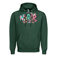 Sports Green floral nurse Zipper Hoodie - RanaPortraitStore