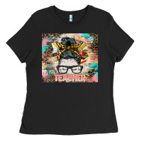 Black teacher messy bun tumbler Ladies Tee - BarkalooDesign