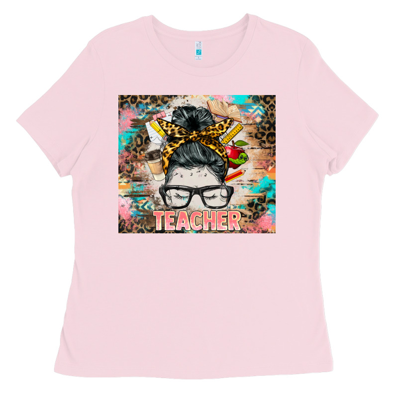 Teacher Messy Bun Tumbler Ladies Tee by BarkalooDesign | Teevron