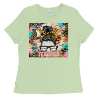Matcha teacher messy bun tumbler Ladies Tee - BarkalooDesign