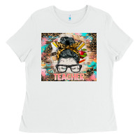 White teacher messy bun tumbler Ladies Tee - BarkalooDesign